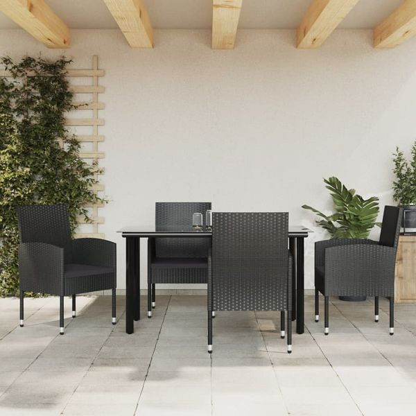 vidaXL 5-tlg. Garten-Essgruppe Schwarz Poly Rattan und Stahl, 3203346