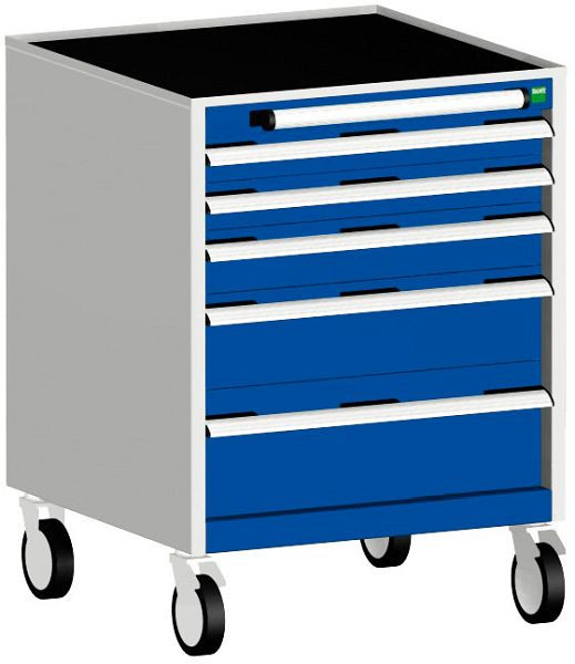 bott cubio Schubladenschrank mobil bestückt mit 5 Schubladen BxTxH: 650 x 650 x 880 mm, RAL 7035/5010, 40402122.11V