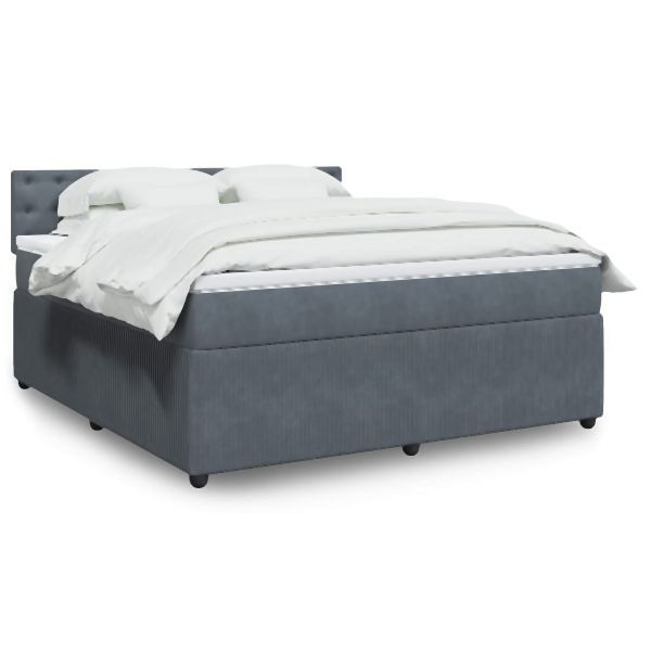 vidaXL Boxspringbett mit Matratze Dunkelgrau 180x200 cm Samt, 3290119