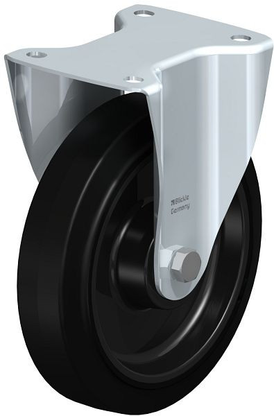 Blickle B-POEV 200KD Stahlblech-Bockrolle, mittelschwere Ausführung, mit Anschraubplatte, Elastik-Vollgummi, Schwarz, 83485