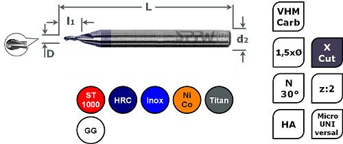 SPPW Micro-Radiusfräser VHM+X.Cut L: 39x0,4 z:2 d3 Ø0,4x2F, 6785270042