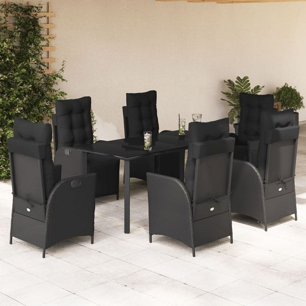 vidaXL 7-teilig Garten-Essgruppe mit Kissen Schwarz Poly Rattan, 3213403