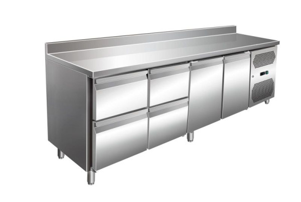 A&S Polarny VIP Kühltisch mit 2x 2 Schubladen und 2 Türen und Aufkantung -2 bis +8°C 2.230x600x960 mm, KT-VIP-600-4-C4A