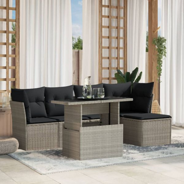 vidaXL 6-tlg. Garten-Sofagarnitur mit Kissen Hellgrau Poly Rattan, 3266552