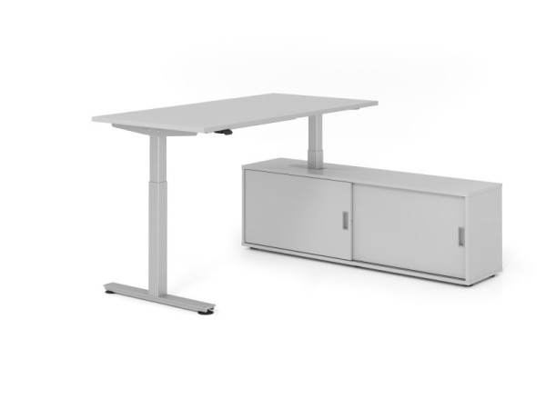Hammerbacher Schreibtisch XMST16, 160x80cm, Platte: Grau, T-Fuß Gestell Silber, Höhe: 71 - 120 cm, Grau / Grau, VXMST16SB/5/S/5/5