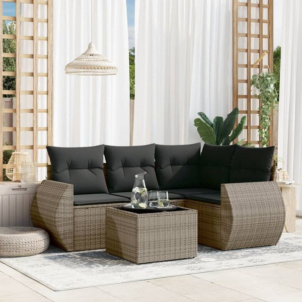 vidaXL 5-tlg. Garten-Sofagarnitur mit Kissen Grau Poly Rattan, 3253657