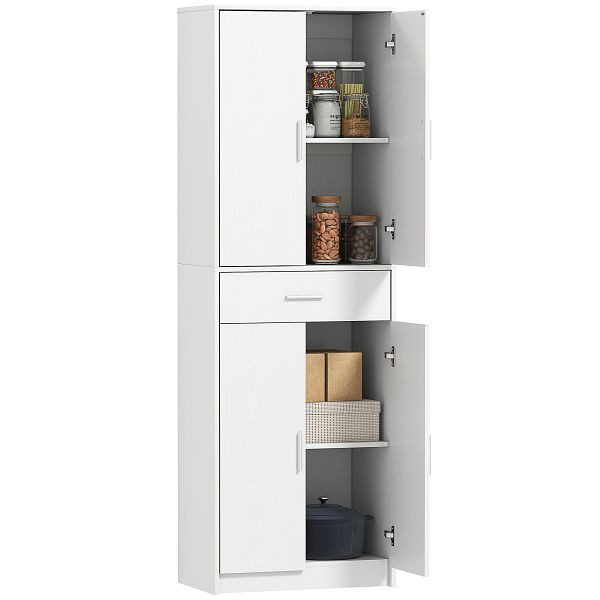 HOMCOM Küchenschrank, 3-stufig verstellbare Regale, Spanplatten, MDF, viel Stauraum, Weiß, 836-595V90WT