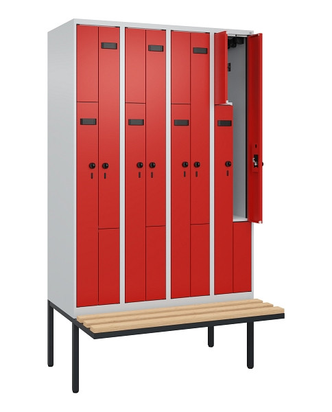 C+P Z-Spind Evolo PLUS, Bank, 8 Fächer, 2120x1200x815mm, 7035/3020, Drehriegel, Sitzfläche Holz, 0490437-408 S10012