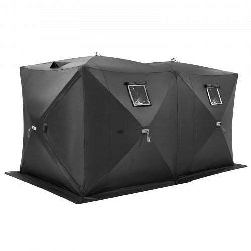 VEVOR Pop-Up Eisangelzelt für 6–8 Personen, 300D-Oxford, inkl. Anker/Seil/Tragetasche, 3,6x1,8x2m, Schwarz, BDBHS141737003OIPV0