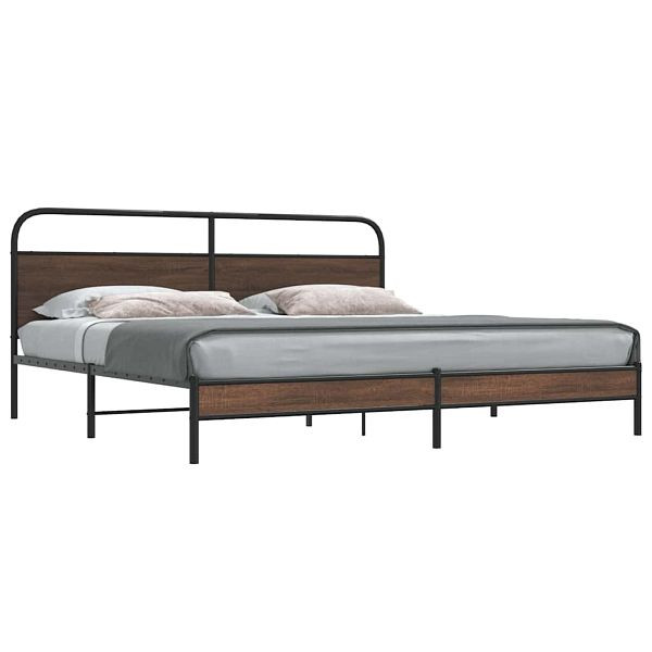 vidaXL Metallbett ohne Matratze Braun Eichen-Optik 193x203 cm, 3318701