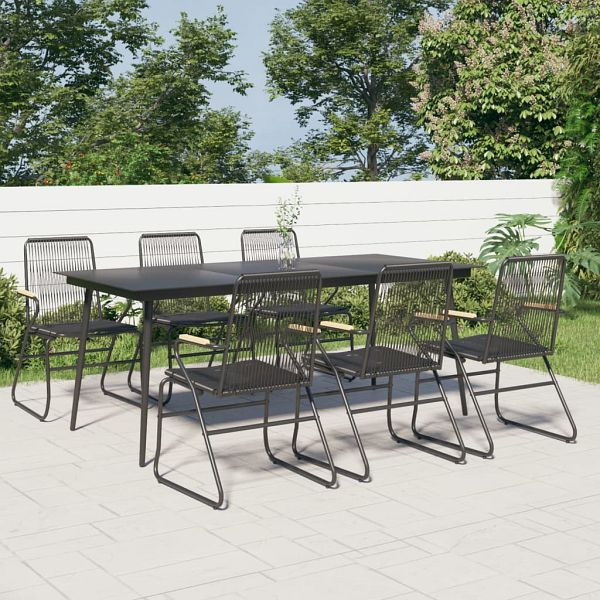 vidaXL 7-teilig Garten-Essgruppe Schwarz PVC-Rattan, 3060271