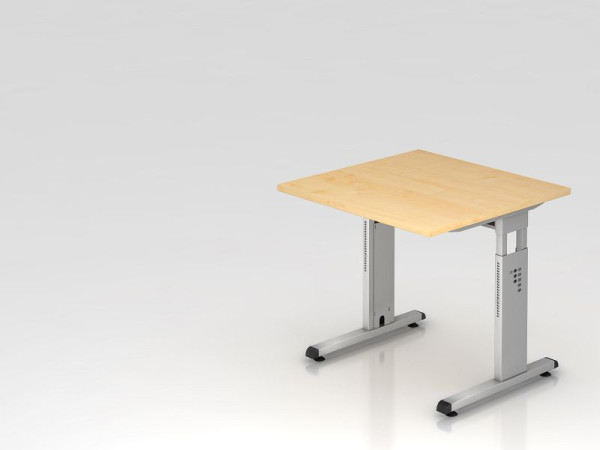 Hammerbacher Schreibtisch C-Fuß 80x80cm Ahorn/Silber, Arbeitshöhe 65-85 cm, VOS08/3/S