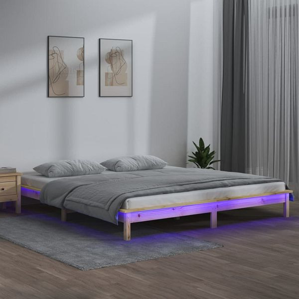 vidaXL Massivholzbett mit LEDs 120x190 cm, Material des Bettgestells: Massives Kiefernholz (unbehandelt), 820641