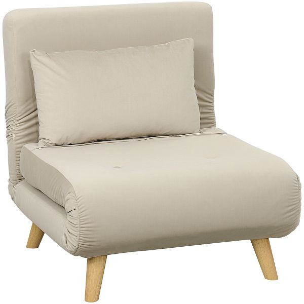 HOMCOM Klappsessel mit Bettfunktion, Klappbarer Relaxsessel in Samtoptik, Verstellbare Lehne, bis 120 kg belastbar, Beige, 839-875V00BG