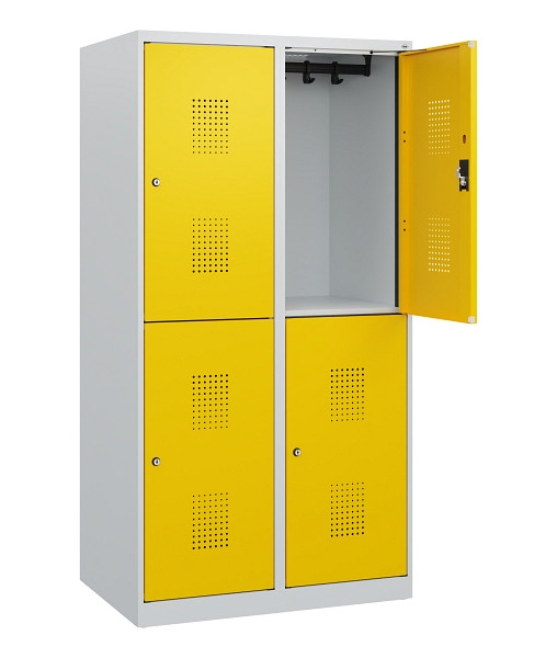 C+P Doppelstöckiger Spind Evolo PLUS, 4 Fächer, 1530x800x500mm, 7035/1023, Zylinderschloss, 0493005-22 S10020