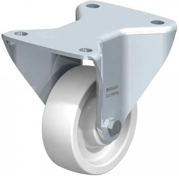 Blickle BH-SPO 100G-3 Stahlblech-Bockrolle, Schwerlast-Ausführung, mit Anschraubplatte, Polyamid, Weiß, 752613