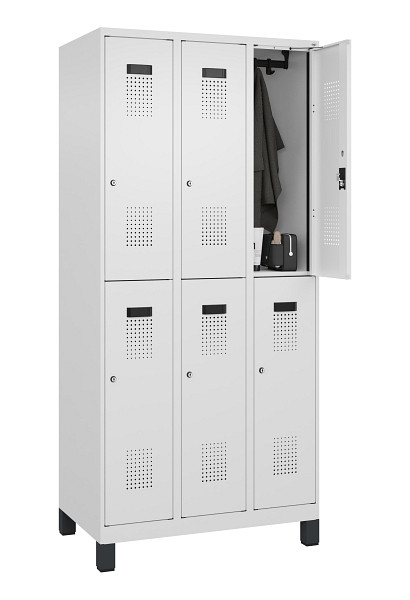 C+P Doppelstöckiger Spind Evolo PLUS, mit Füßen, 6 Fächer, 1950x900x500mm, 9016, Frontfarbe RAL 9016 Verkehrsweiß, Zylinderschloss, 049310-30 S10047