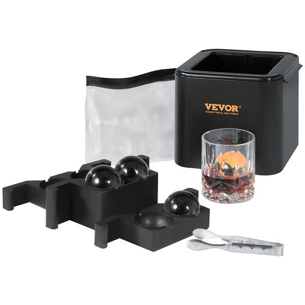VEVOR 4-teiliger Eiswürfelbereiter Eiswürfelformen 6 cm Eiskugel Eiswürfelform Eiskugelforner mit Aufbewahrungstasche, BQZZJHSTMBQQ4DSLMV0