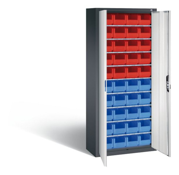 C+P Magazinschrank Serie 13, H1690xB700xT300mm, Farbe: Schwarzgrau / Lichtgrau, Muldengriff, 133413-22 S10083