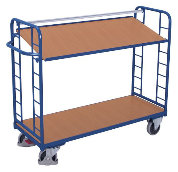 VARIOfit Etagenwagen mit 2 Holzböden, Außenmaße: 1.510 x 550 x 1.235 mm, RAL 5010 enzianblau, sw-540.200