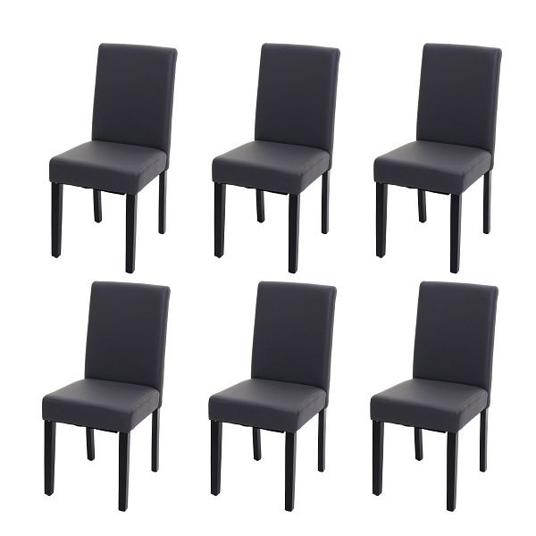 Mendler 6er-Set Esszimmerstuhl Stuhl Küchenstuhl Littau, Kunstleder, grau matt, dunkle Beine, 3x74521