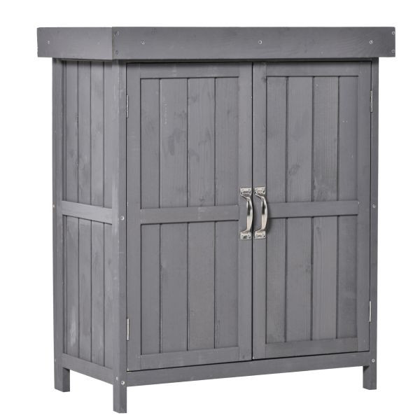 Outsunny Geräteschrank Geräteschuppen Holzschrank 2 Fächer Tannenholz Grau, 845-212GY
