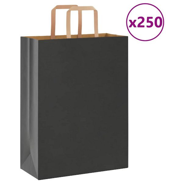 vidaXL Papiertragetaschen 250 Stück mit Henkeln Schwarz 26x12x35 cm, 4101870