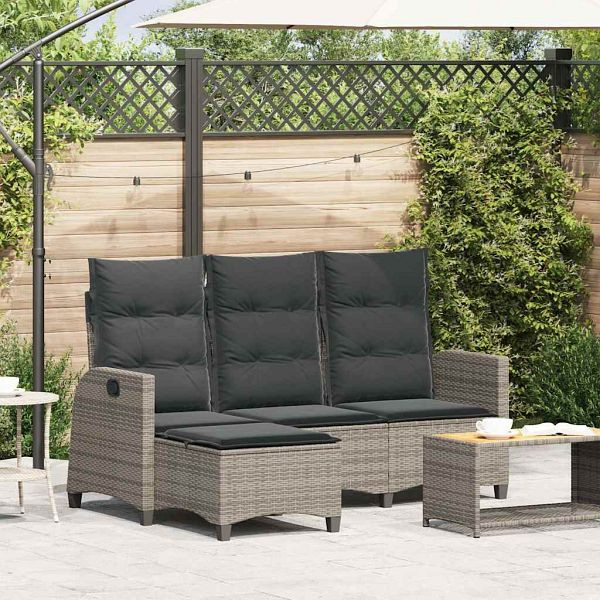 vidaXL Gartensofa mit Liegefunktion Kissen L-Form Grau Poly Rattan, 4108240