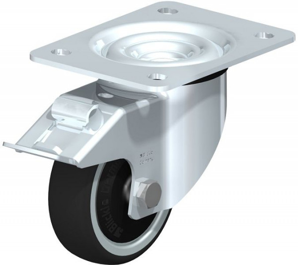 Blickle LK-PATH 100K-3-FI-ELS-FK Stahlblech-Lenkrolle, schwere Ausführung, mit Anschraubplatte & Feststeller, Thermoplastisches Polyurethan, Grau, 852240