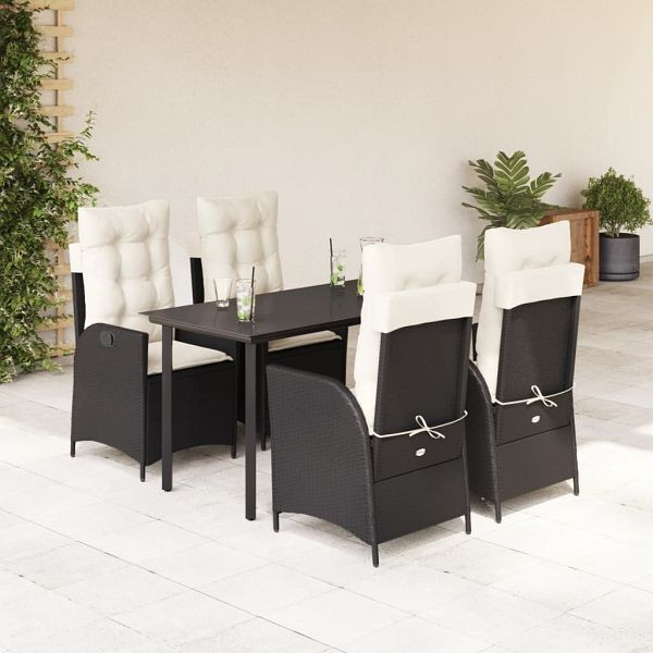 vidaXL 5-teilig Garten-Essgruppe mit Kissen Schwarz Poly Rattan, 3213167