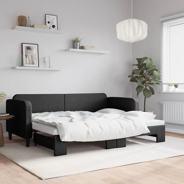 vidaXL Tagesbett Ausziehbar Schwarz 80x200 cm Stoff, 3196813