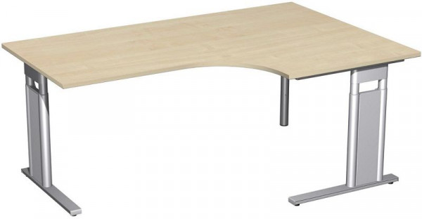 geramöbel PC-Schreibtisch rechts höhenverstellbar, C Fuß Blende optional, 1800x1200x680-820, Ahorn/Silber, N-647309-AS