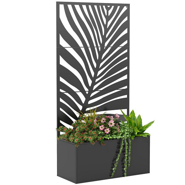 Outsunny Hochbeet Pflanzkasten mit Sichtschutz Pflanzkübel Blumenkasten Metall, Gartenspalier 90 x 40 x 180 cm Schwarz, 84H-518V00BK