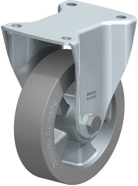 Blickle BH-ALEV 160K-SG Stahlblech-Bockrolle, Schwerlast-Ausführung, mit Anschraubplatte, Elastik-Vollgummi, Grau, 335463