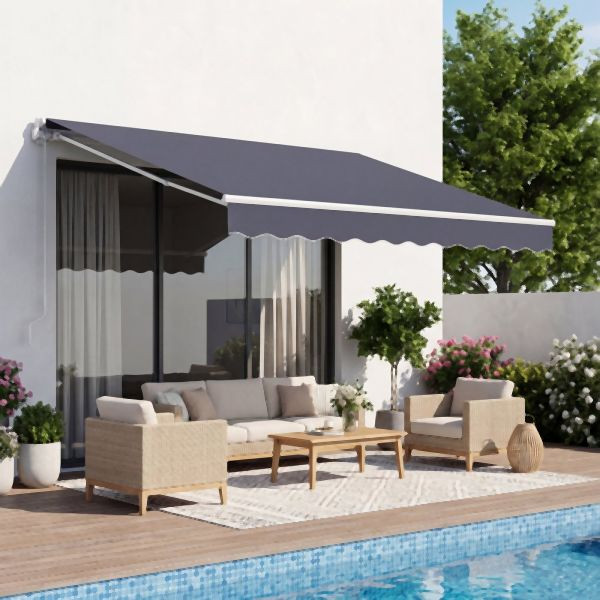 VEVOR Gelenkarmmarkise 3x2,5 m mit Handkurbel, UPF 80+ Sonnenschutz, für Terrasse, Balkon, Garten & Fenster, Grau, SSSZYPSDQBS184GJF001V0