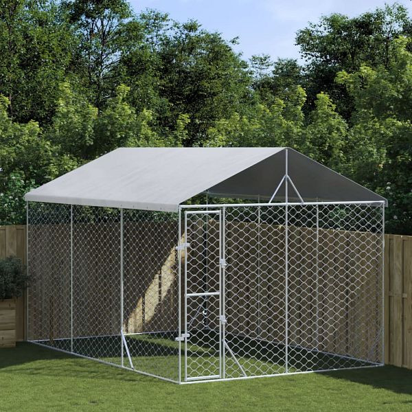 vidaXL Outdoor-Hundezwinger mit Dach Silbern 3x4,5x2,5m Stahl Verzinkt, 3190487