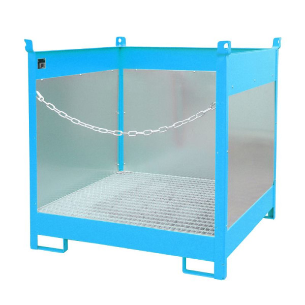 STEIN HGS Fass-Stapelpalette FSP, RAL 5012 lichtblau, lackiert, 275 Liter, Spritzschutzwand 3-seitig, 79140.0051