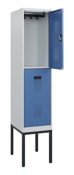 C+P Doppelstock-Spind Evolo PLUS, Gestell, 2 Fächer, 1950x400x500mm, 7035/5023, Zylinderschloss, 0493305-12 S10033