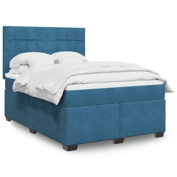 vidaXL Boxspringbett mit Matratze Blau 140x200 cm Samt, 3290934