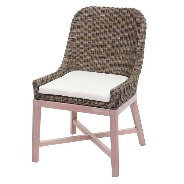 Mendler Esszimmerstuhl HWC-H12, Stuhl Küchenstuhl, Massiv-Holz Rattan Geflecht, braun, 72575