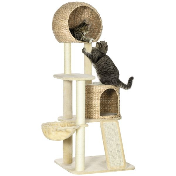 PawHut Kratzbaum, Kletterbaum mit Katzenhaus, Katzenbaum mit Rampe, D30-604V00BG