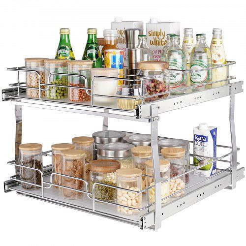 VEVOR Ausziehbares Spülschrankregal Doppelkorb, 452 x 516 x 80 mm + 474 x 533 x 80 mm Waschbecken, HGS220W21D15HSW3PV0