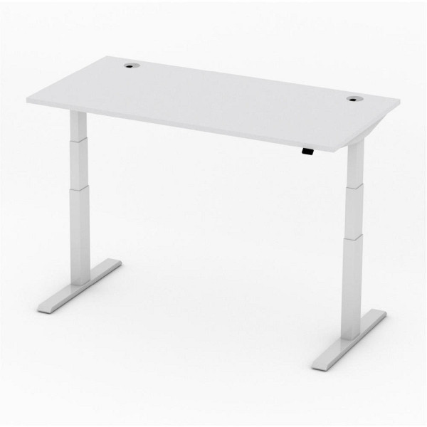 Deskin Sitz-/ Stehtisch Comfort MULTI M, Dekor lichtgrau, B 1600 x T 800 x H 640-1300 mm, Alusilber, 275266