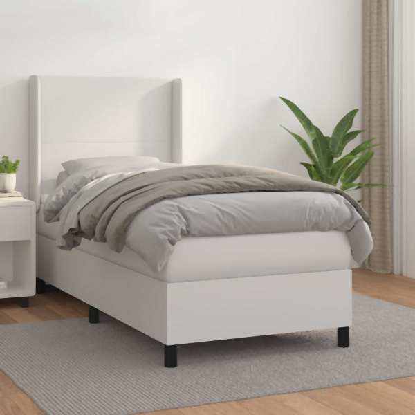 vidaXL Boxspringbett mit Matratze Weiß 90x200 cm Kunstleder, 3132358