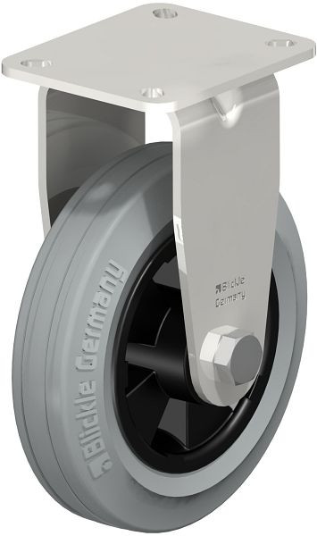 Blickle BX-VPP 150XR-1-SG Edelstahl-Bockrolle mit Anschraubplatte, Vollgummi, Grau, 623074