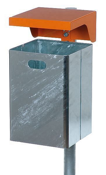 Renner Rechteck-Abfallbehälter 40 L (ohne Ascher), zur Wand- und Pfostenbefestigung, verzinkt, Ständer und Haube beschichtet, eisenglimmer, 7049-00PB DB703