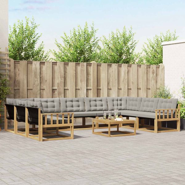 vidaXL Outdoor-Sofagarnitur mit Kissen 10-teilig Weiß und Hellgrau, 3389089
