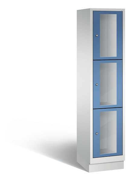 C+P Schließfachschrank Classic, 3 Fächer, H1800xB420xT500 mm, Grau/Fernblau, 8020A123 S10018