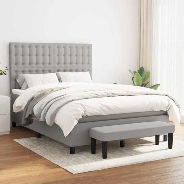 vidaXL Boxspringbett mit Matratze Hellgrau 140x200 cm Stoff, 3136917
