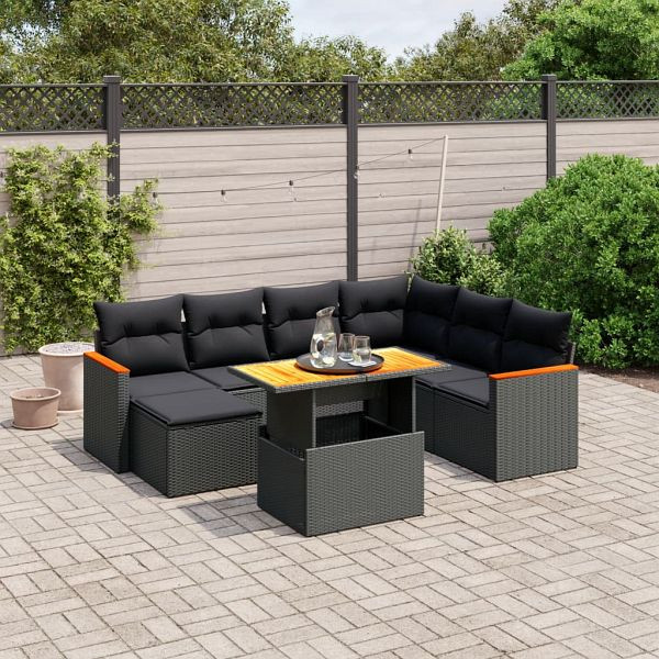 vidaXL 8-teilig Garten-Sofagarnitur mit Kissen Schwarz Poly Rattan, 3273190